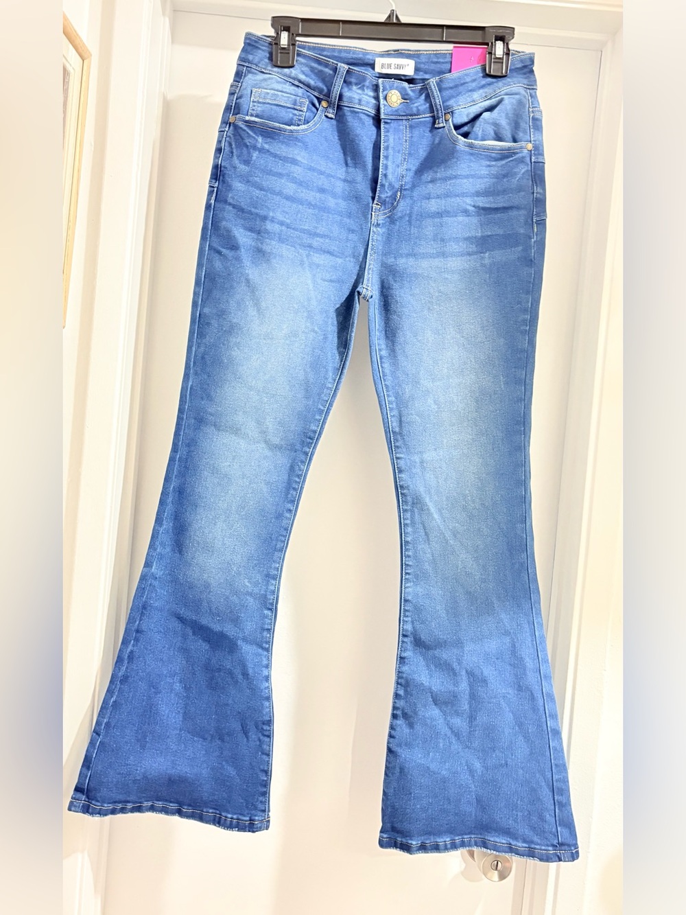 Blue Crew High-Rise Flare Jeans in Medium Blue